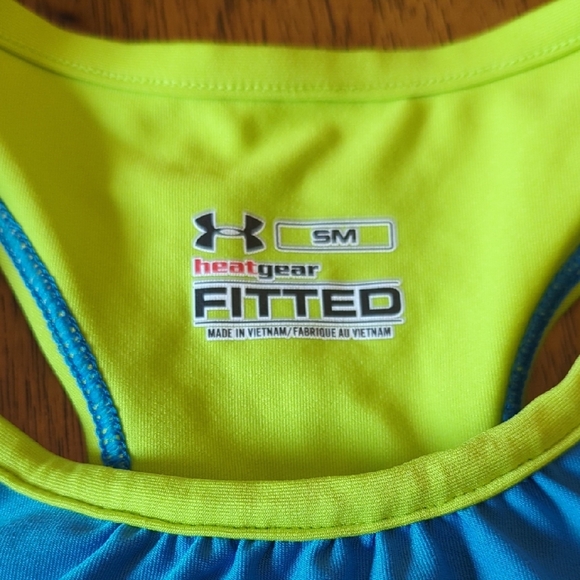 Under Armour Women's Blue and Neon Running Tank Top - Picture 2 of 4